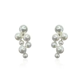 Silver Large Multi-Pearl Cascade Earrings