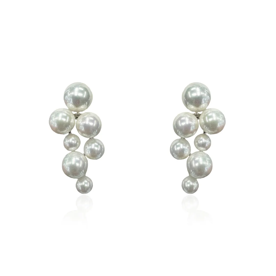 Silver Large Multi-Pearl Cascade Earrings