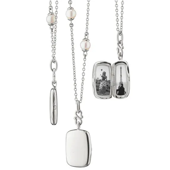 Slim "Britt" STerling Silver Locket Necklace on Pear Chain