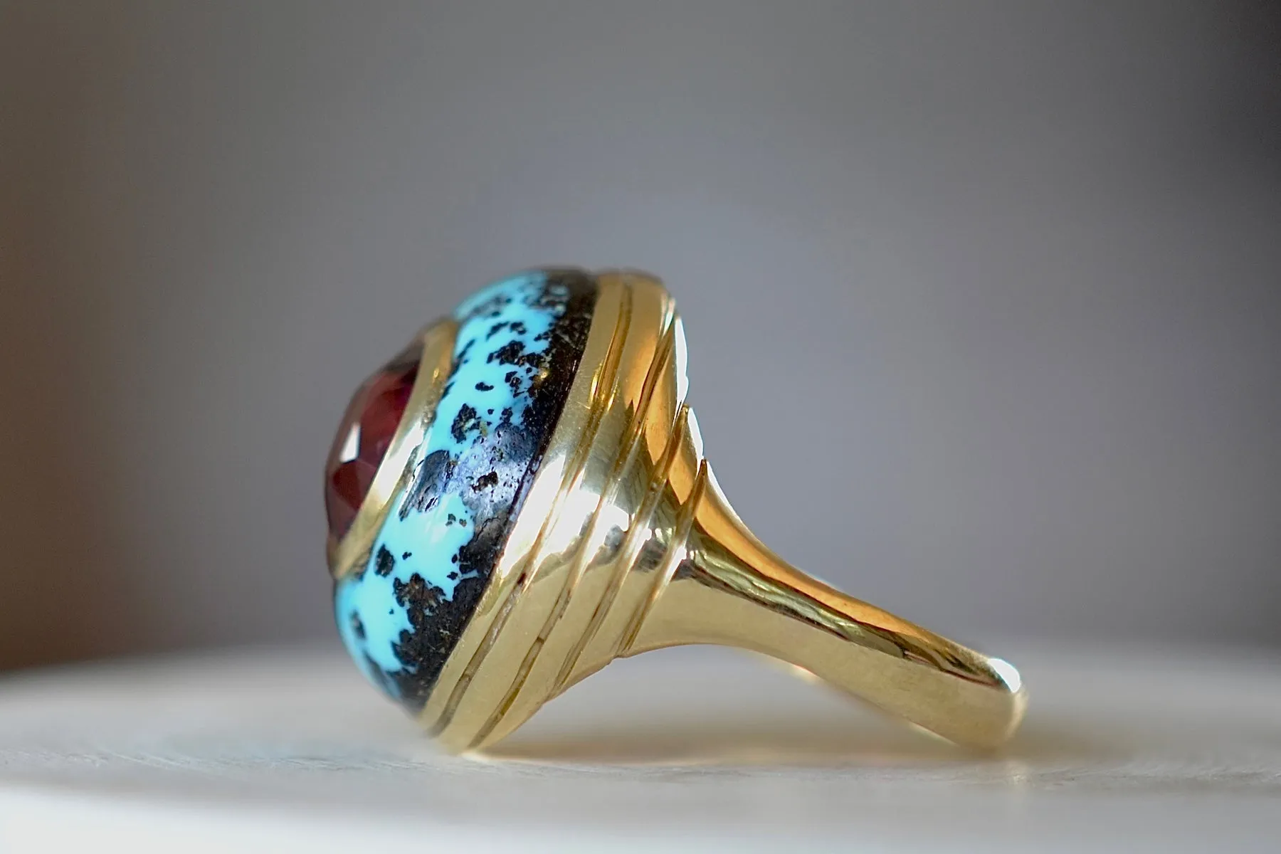 Small Lollipop Ring in Turquoise and Garnet