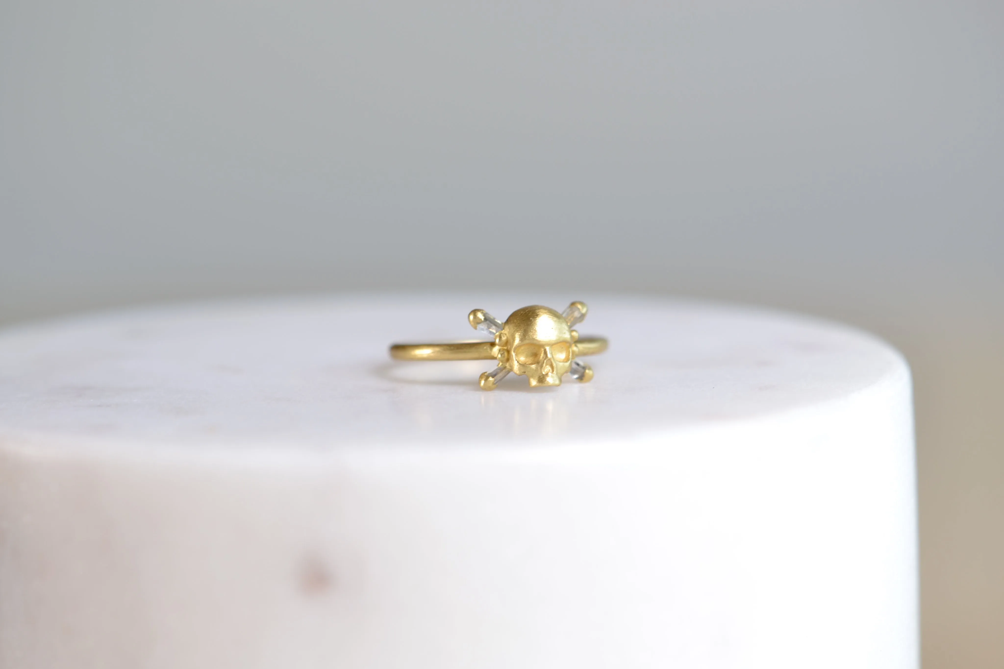 Small Skull Ring with Baguette Diamonds