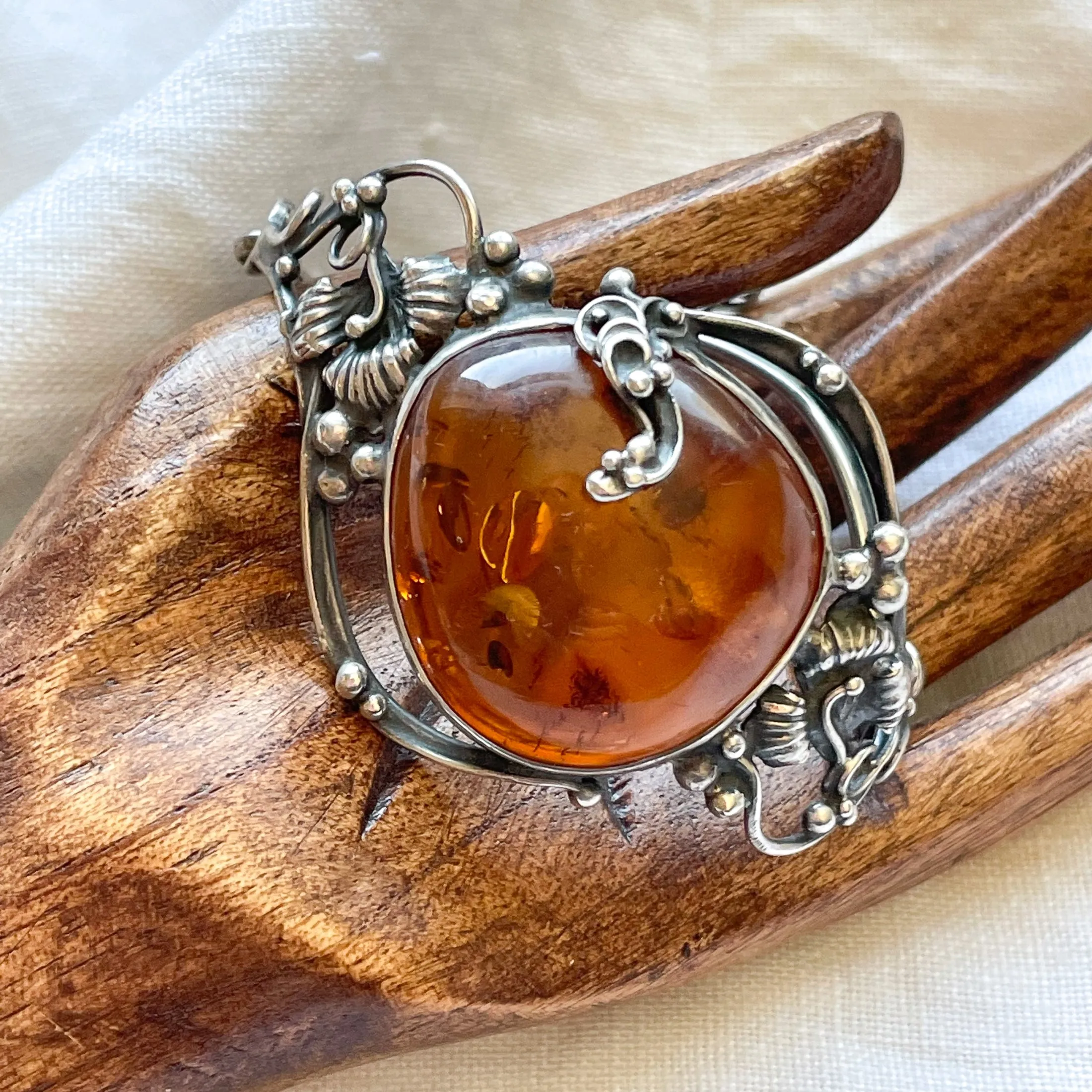 SOLD Vintage Baltic Amber 925 Silver Art Nouveau Style Bracelet, Hallmarked