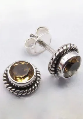 Solid Silver Citrine Rope Stud Earrings