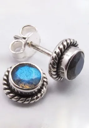 Solid Silver Labradorite Rope Edge Stud Earrings