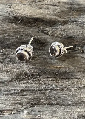 Solid Silver Smoky Quartz Round Stud Earrings