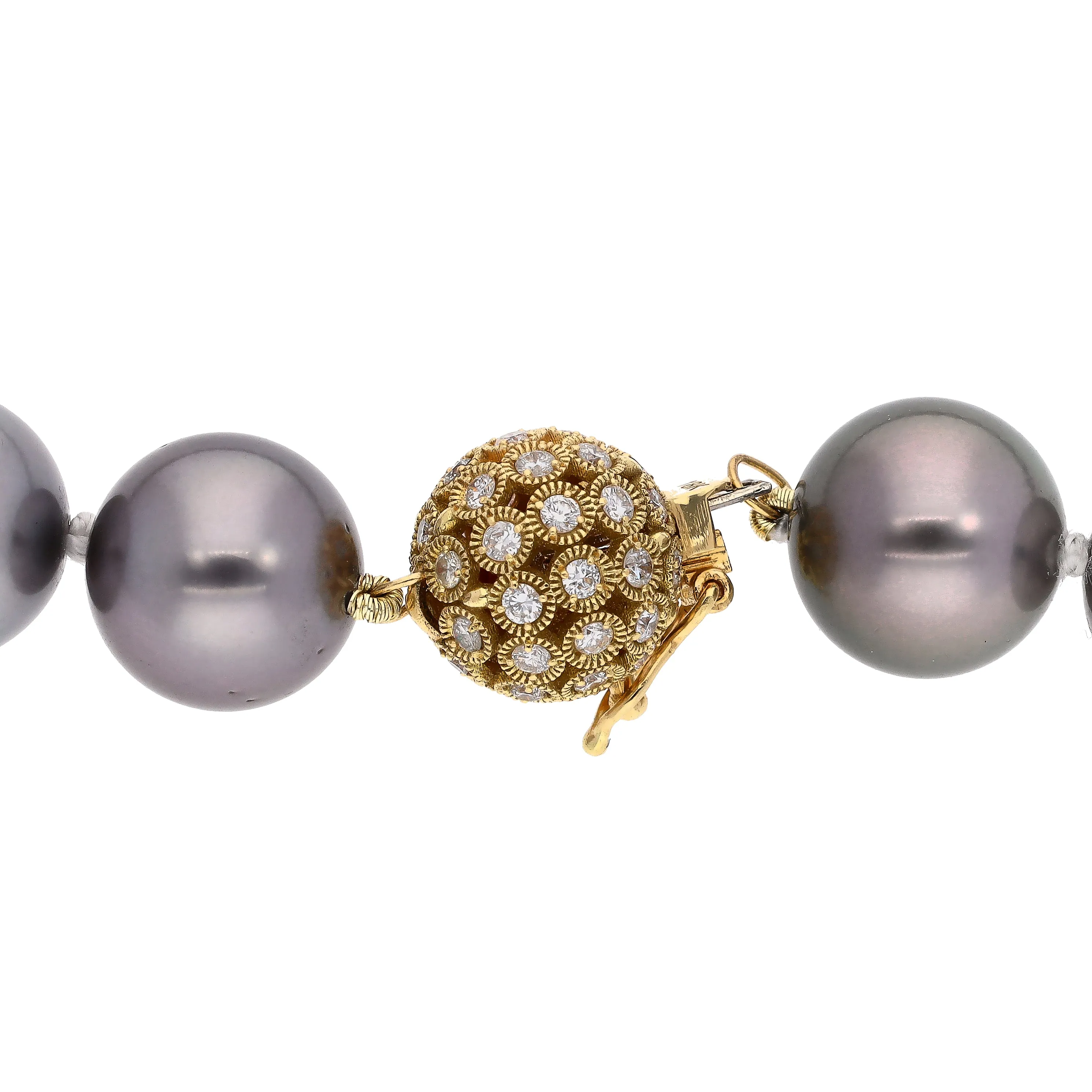 South Sea Tahitian Black Cultured Pearl Necklace with 18K Yellow Gold Clasp