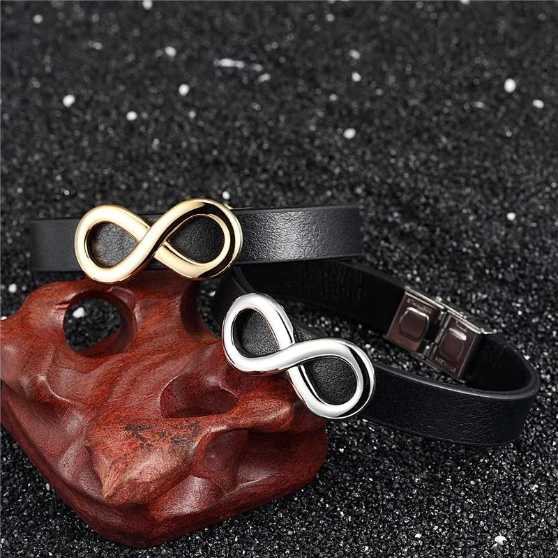 Steel Infinity Genuine Leather Buckle Bracelet