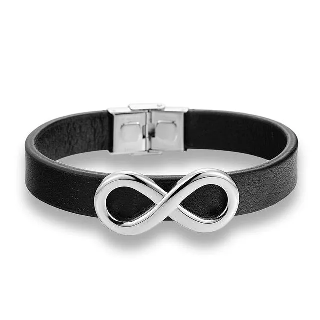 Steel Infinity Genuine Leather Buckle Bracelet