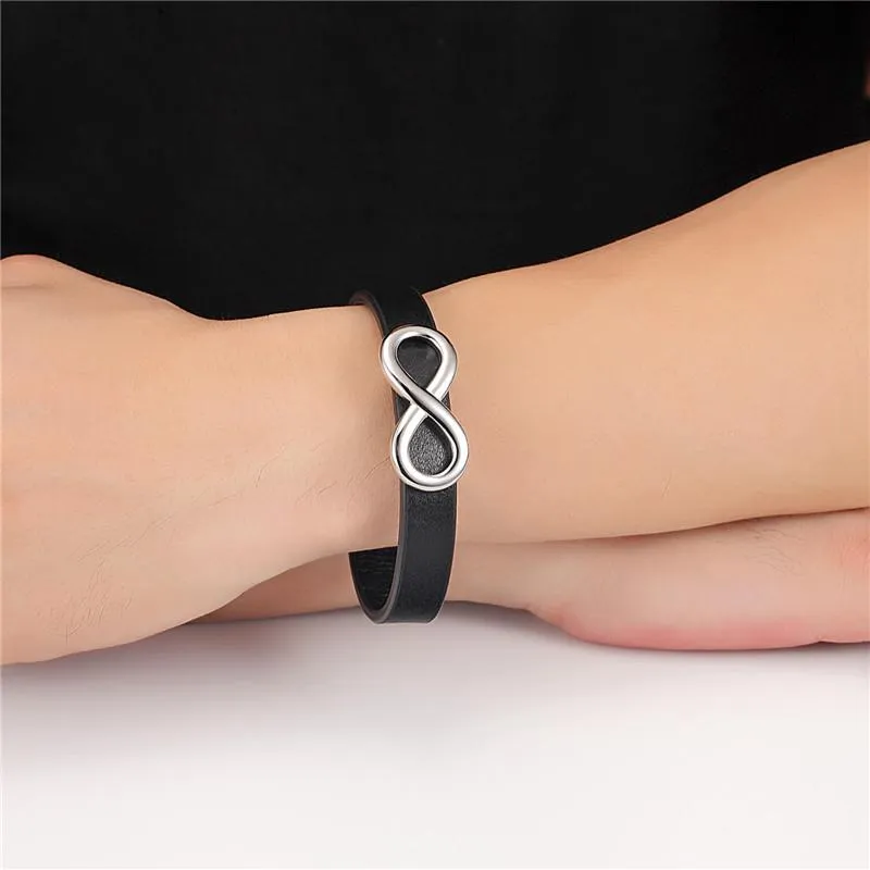 Steel Infinity Genuine Leather Buckle Bracelet