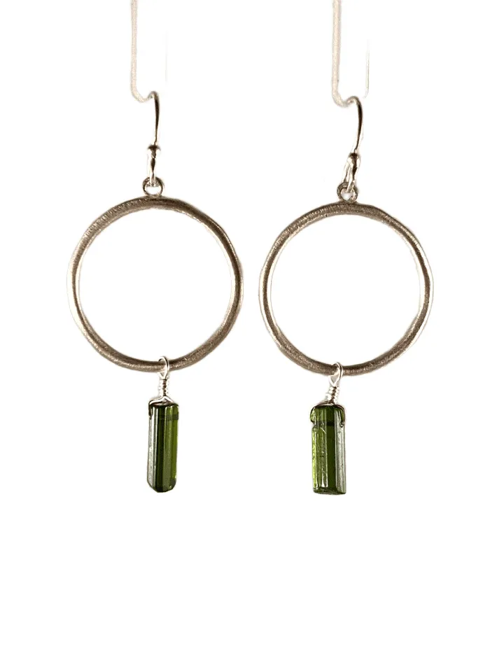 Sterling Circle and Chrome Diopside Drop Earrings