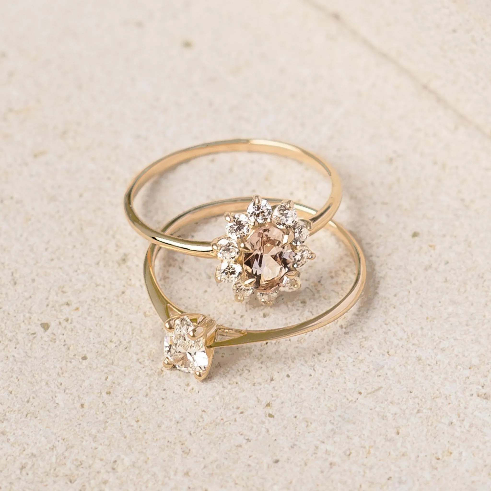 Sunburst Morganite Halo Ring - Evelina