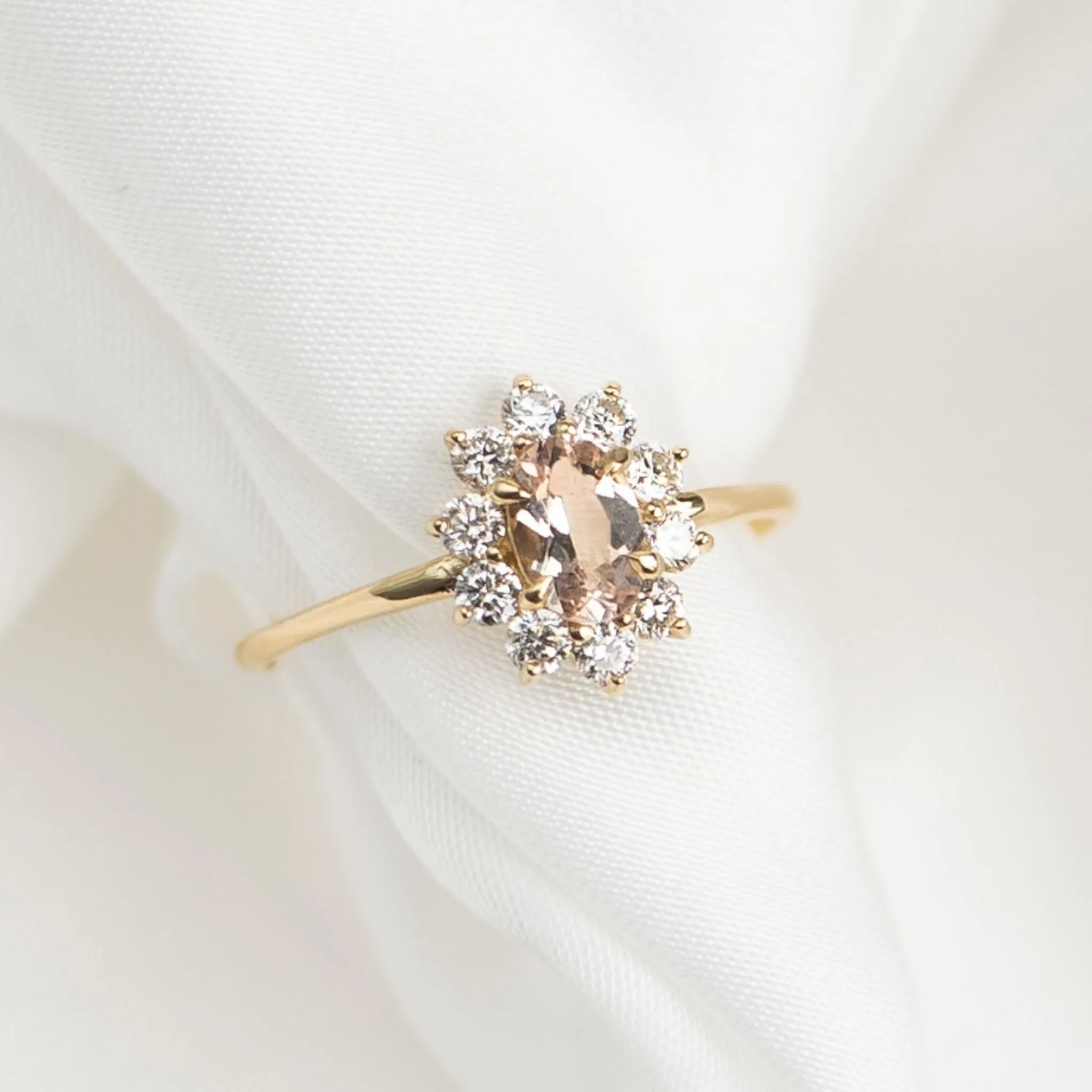 Sunburst Morganite Halo Ring - Evelina