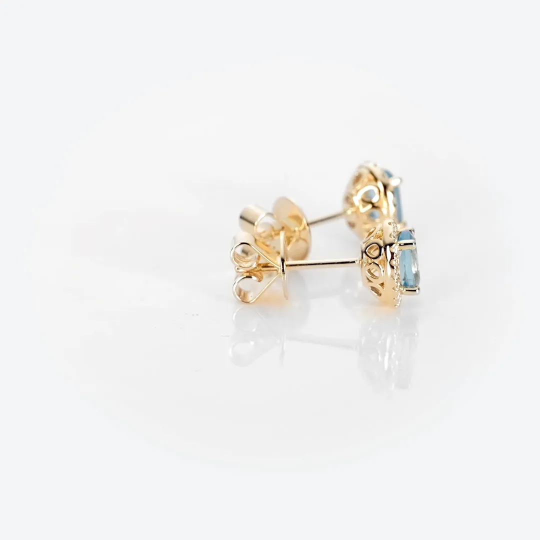 Swiss Blue Topaz Halo Stud Earrings 14k Gold - Marzia