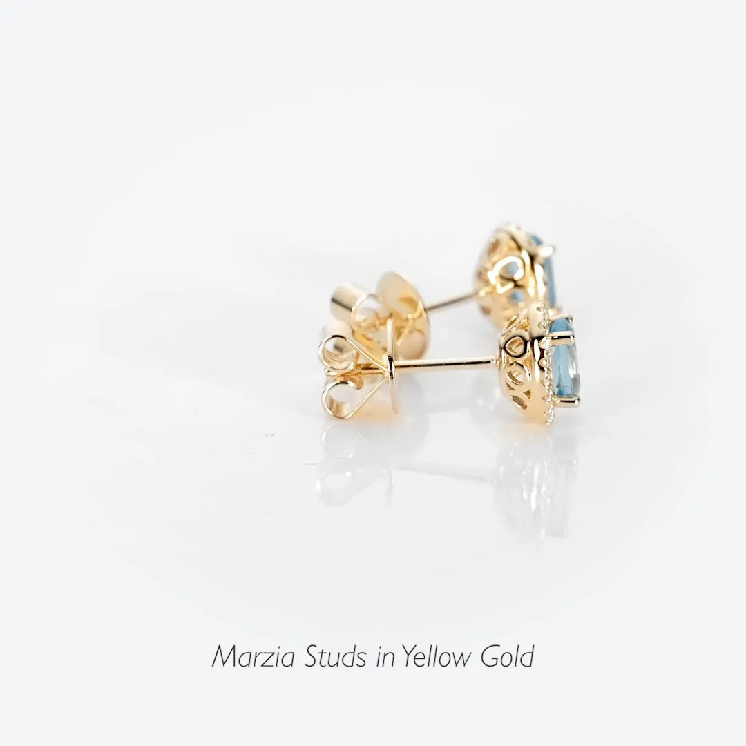 Swiss Blue Topaz Halo Stud Earrings 14k Gold - Marzia