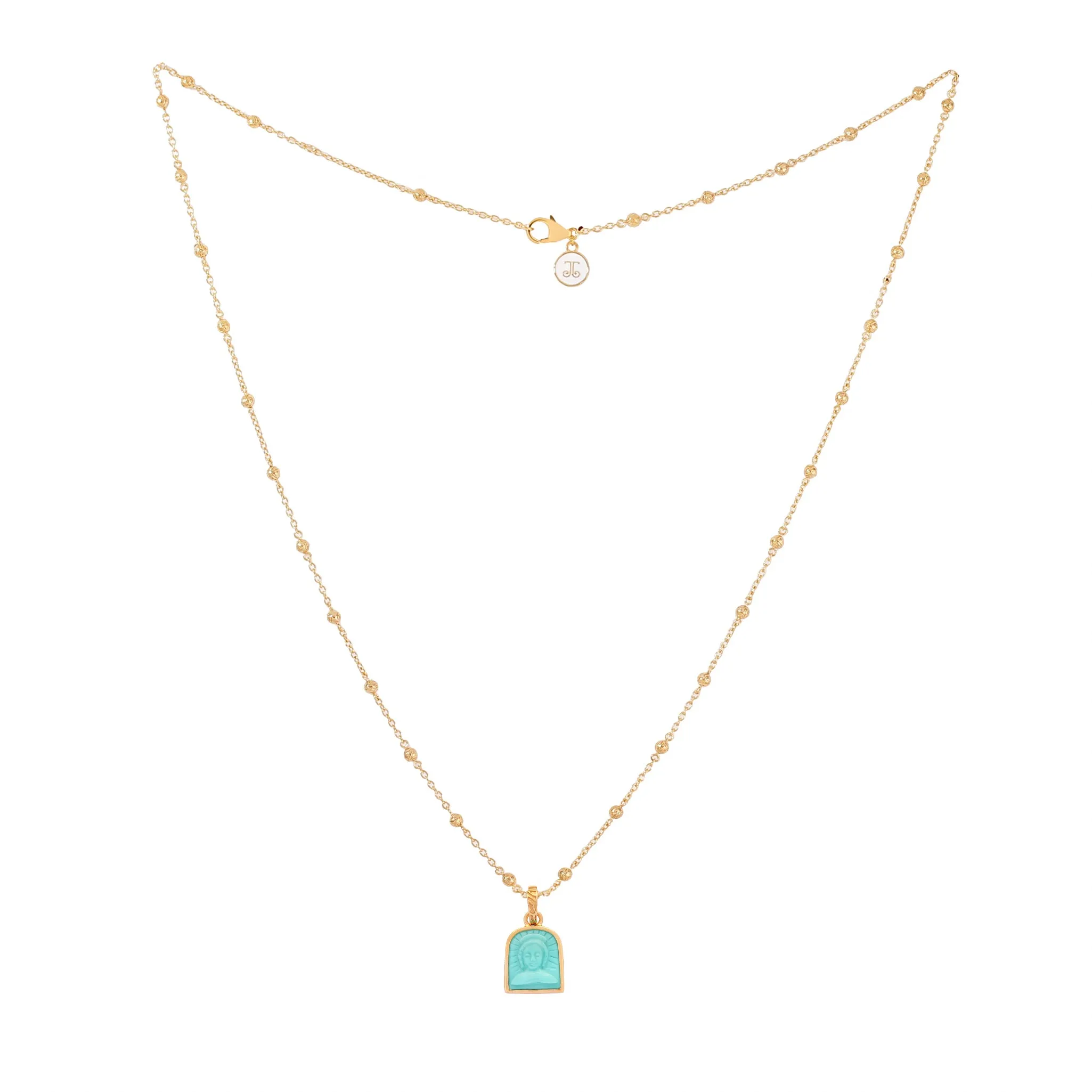 Tanit Carved Turquoise Charm Necklace, Gold Vermeil