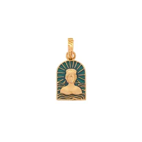 Tanit Teal Enamel Charm, Gold Vermeil