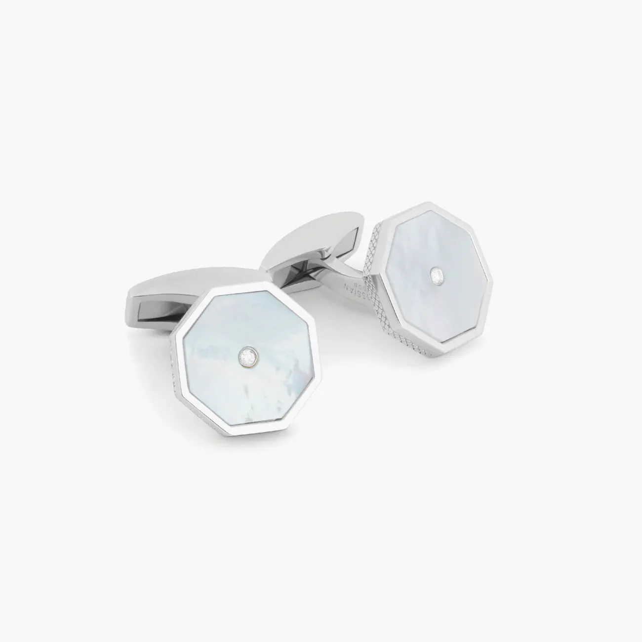 Tateossian Classic London Eye Cufflinks With White Mother of Pearl And White Diamonds