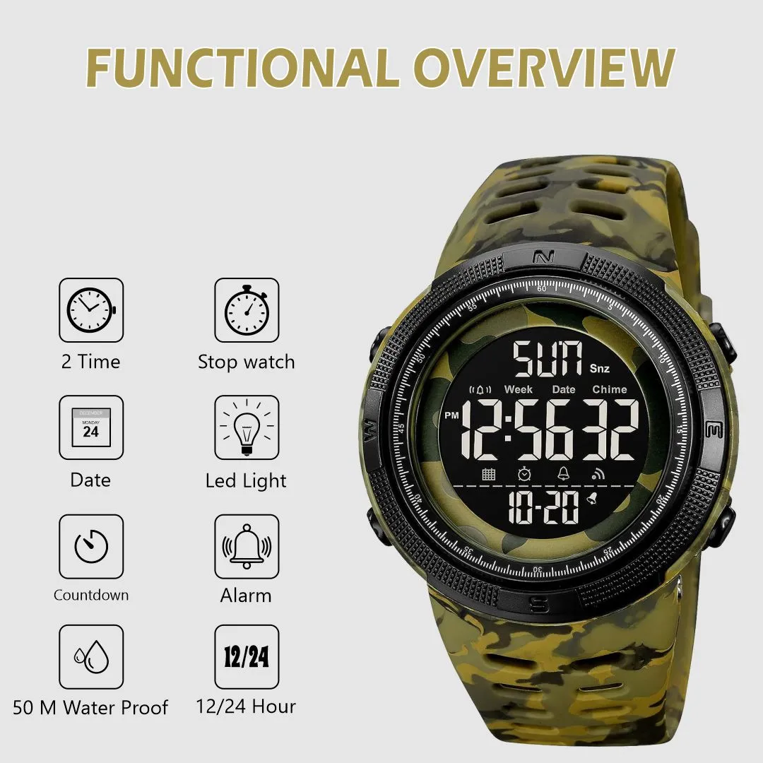 V2A Military Green Digital Watch for Men and Boys Sports Watch with Dual Time 5 ATM Waterproof Latest Men’s Watch | Gifts for Men | Anniversary Gifts | Gift for Husband | Birthday Gifts