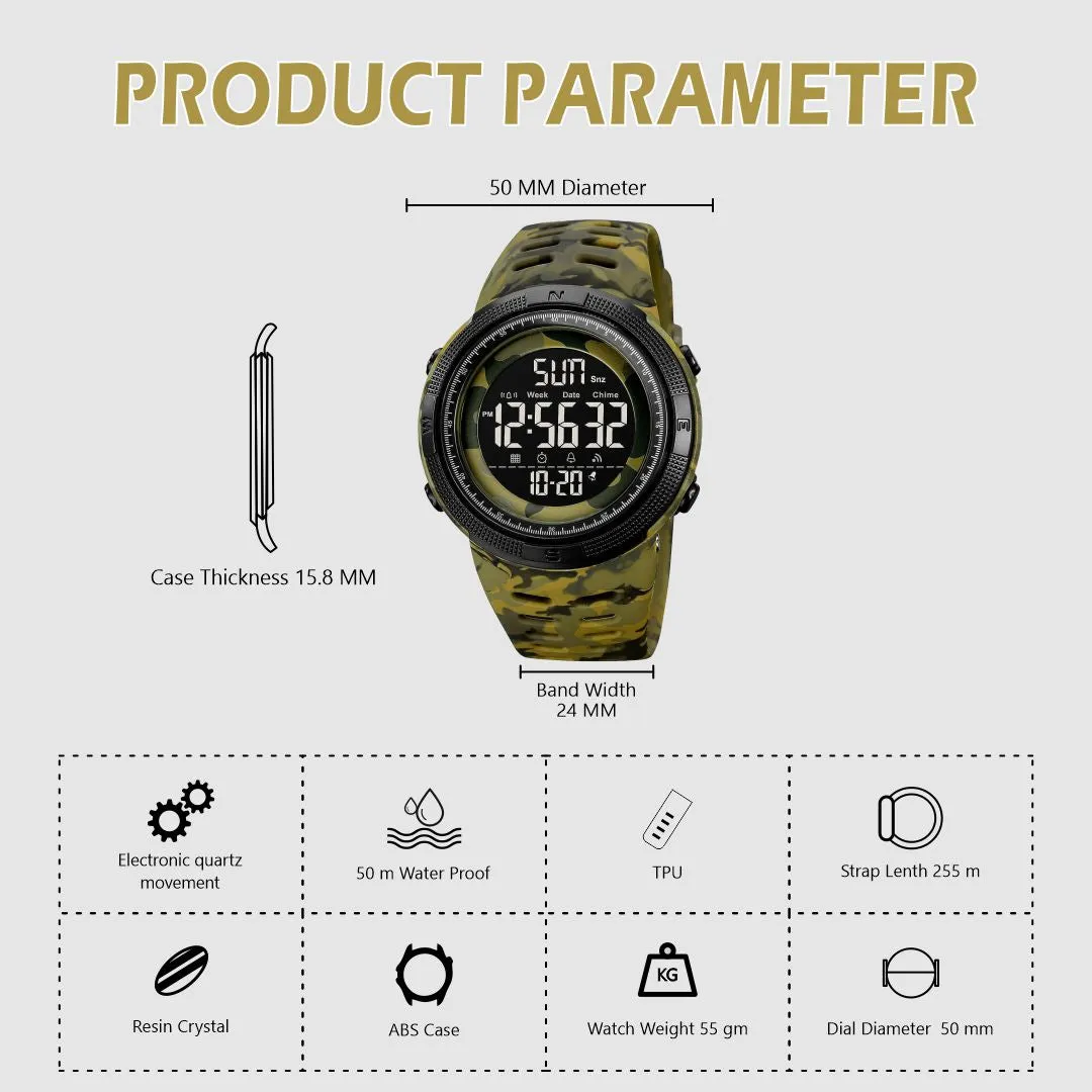 V2A Military Green Digital Watch for Men and Boys Sports Watch with Dual Time 5 ATM Waterproof Latest Men’s Watch | Gifts for Men | Anniversary Gifts | Gift for Husband | Birthday Gifts