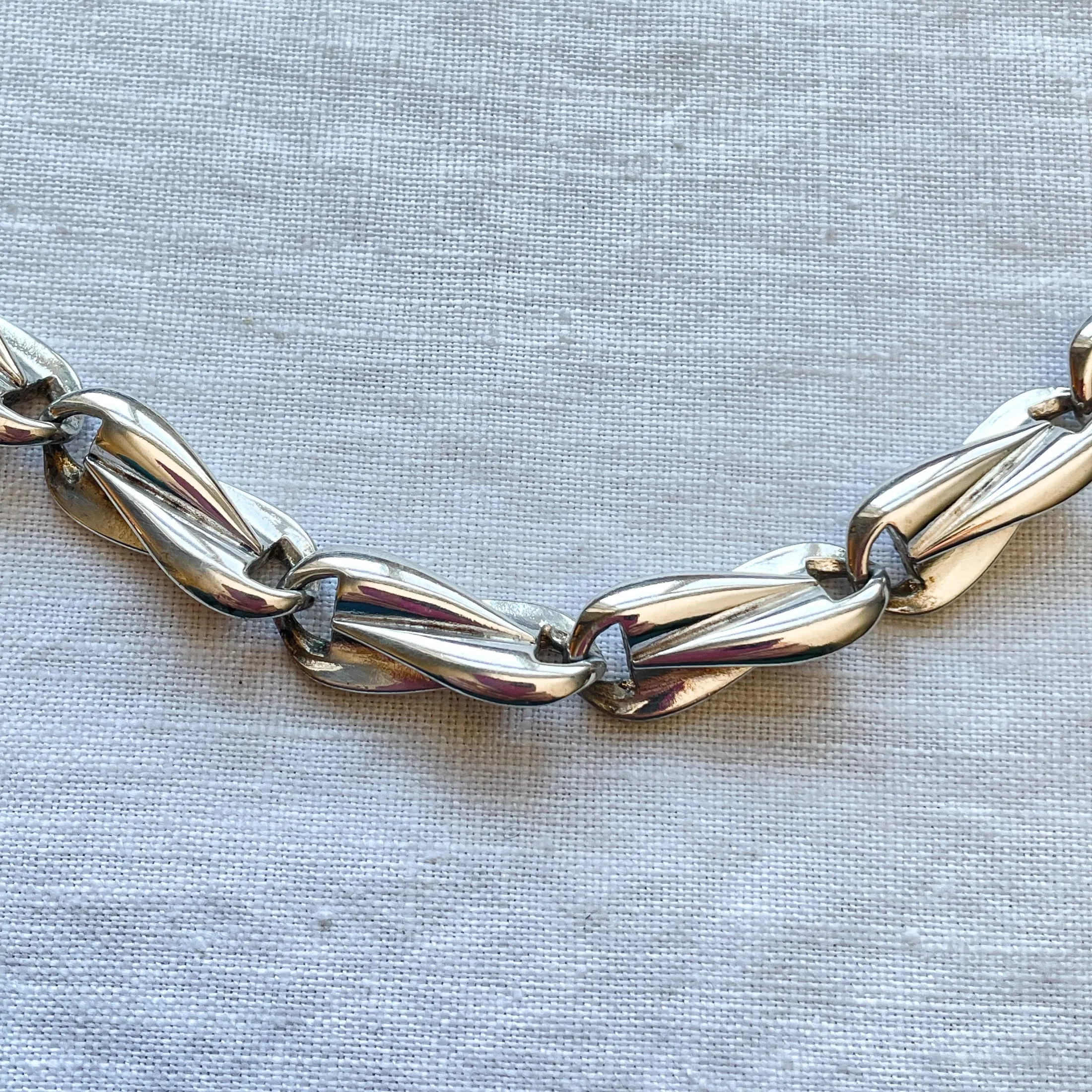 Vintage 50s/60s Silver Link Modernist Choker Necklace, Silver Tone Costume Jewelry