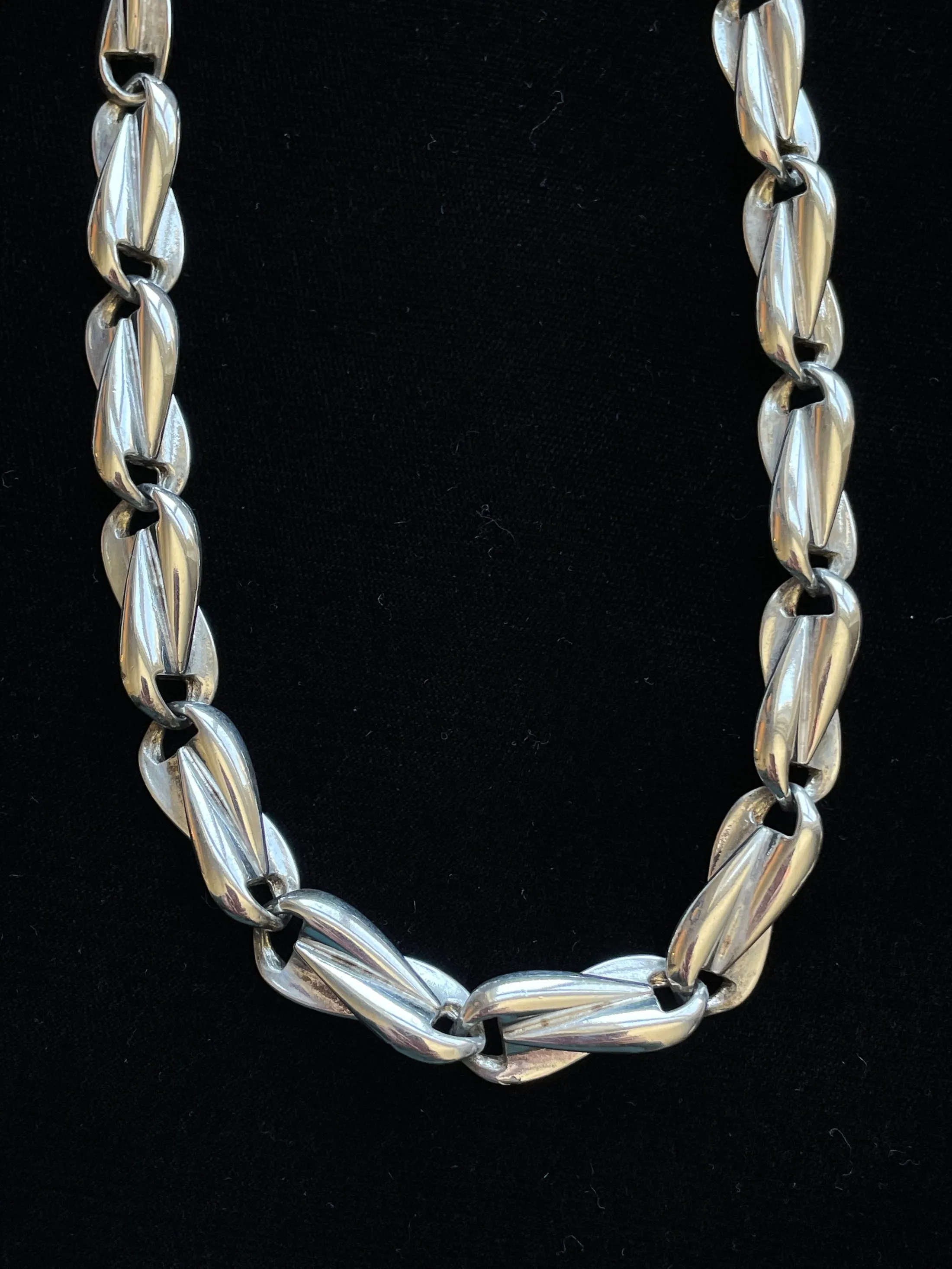 Vintage 50s/60s Silver Link Modernist Choker Necklace, Silver Tone Costume Jewelry