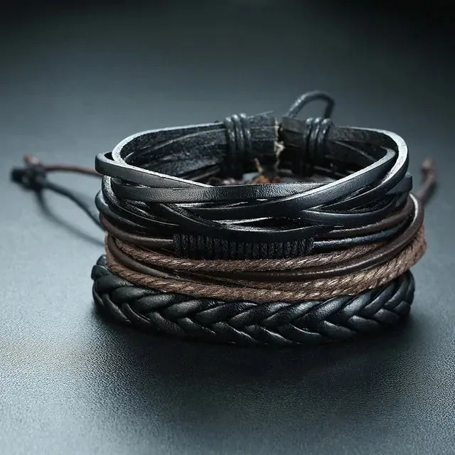 Vnox 4Pcs/ Set Braided Wrap Leather Bracelets - Vegan leather - Imported