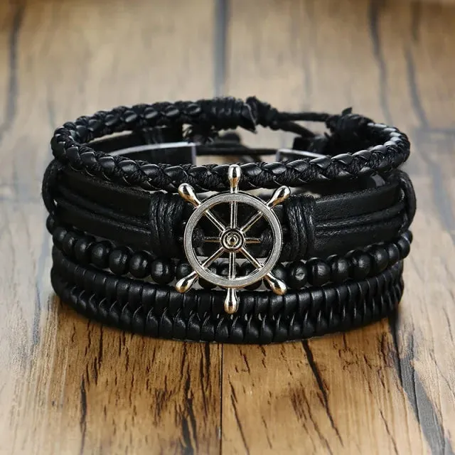 Vnox 4Pcs/ Set Braided Wrap Leather Bracelets - Vegan leather - Imported