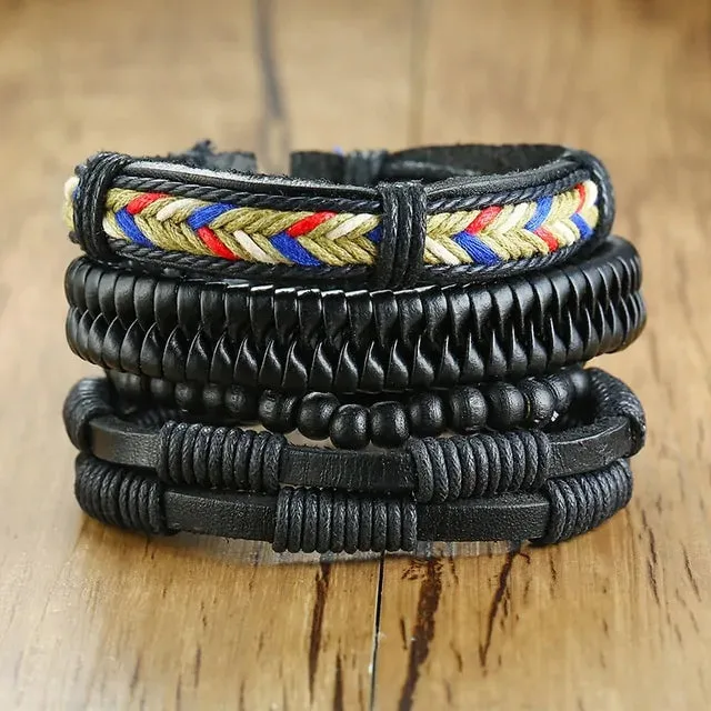 Vnox 4Pcs/ Set Braided Wrap Leather Bracelets - Vegan leather - Imported