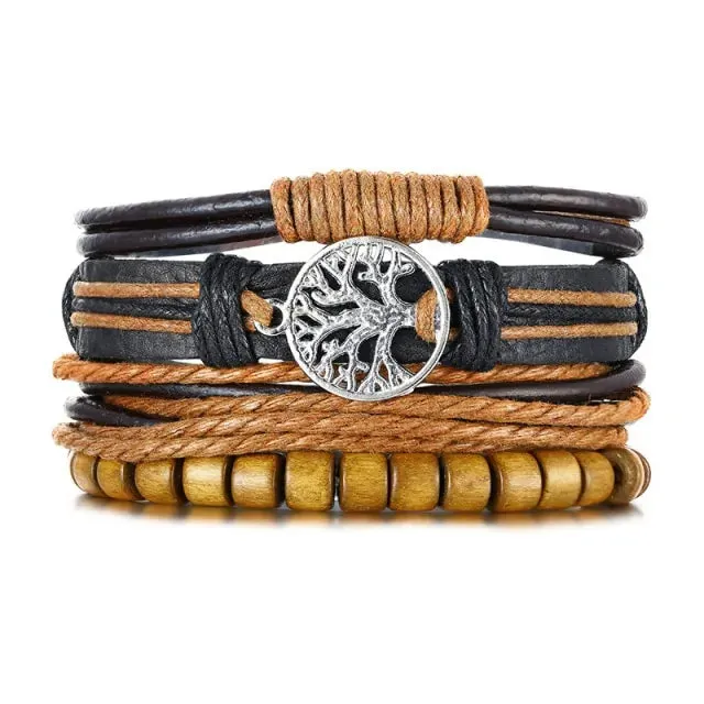 Vnox 4Pcs/ Set Braided Wrap Leather Bracelets - Vegan leather - Imported