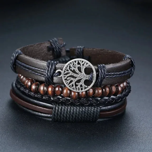 Vnox 4Pcs/ Set Braided Wrap Leather Bracelets - Vegan leather - Imported