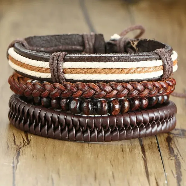 Vnox 4Pcs/ Set Braided Wrap Leather Bracelets - Vegan leather - Imported