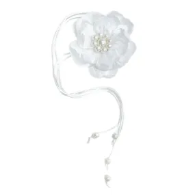 White Pearl Ceremony Flower Tie With Pearl Tassels