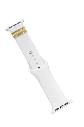 WHITE SILICONE APPLE WATCH BAND | GOLD & PEARL RINGS