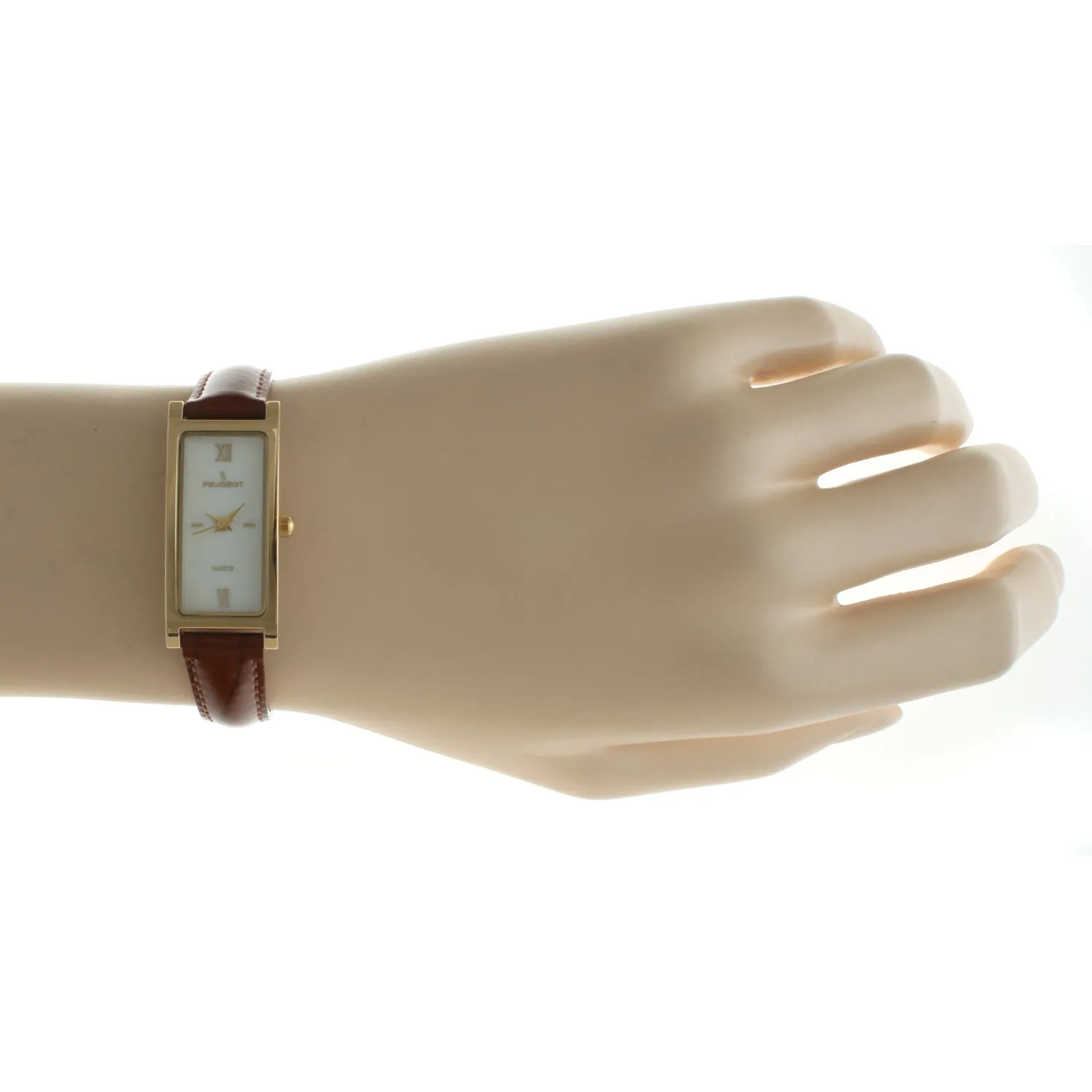 Women's 36x18mm Watch Glossy Brown Leather Strap